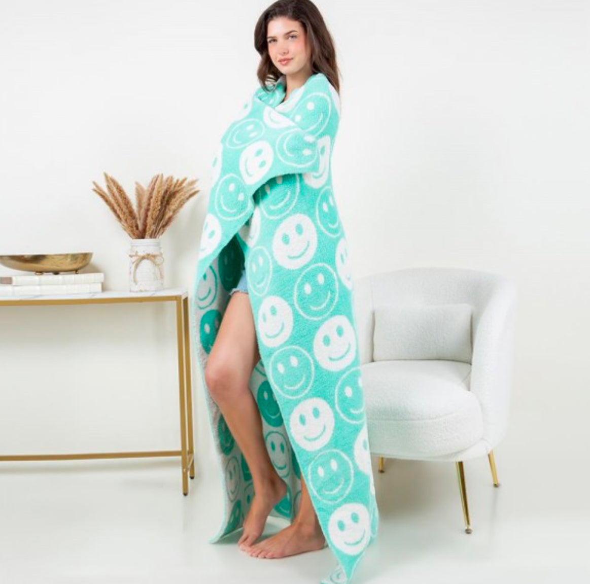 Mint Smiley Blanket