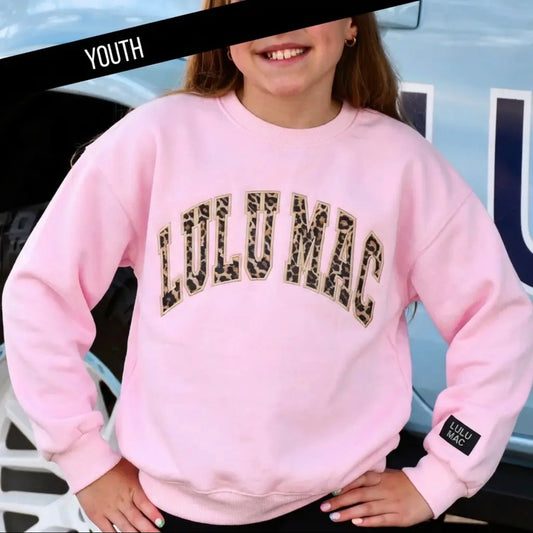 YOUTH Lulu Mac pink Cheetah EmbroideredSweatshirt