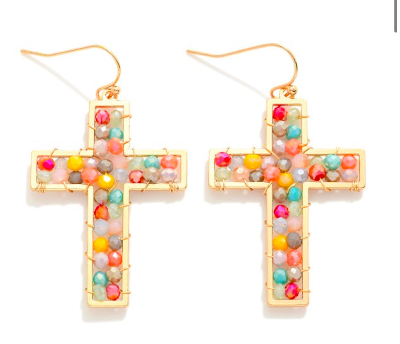 Beaded Cross Drop Earrings