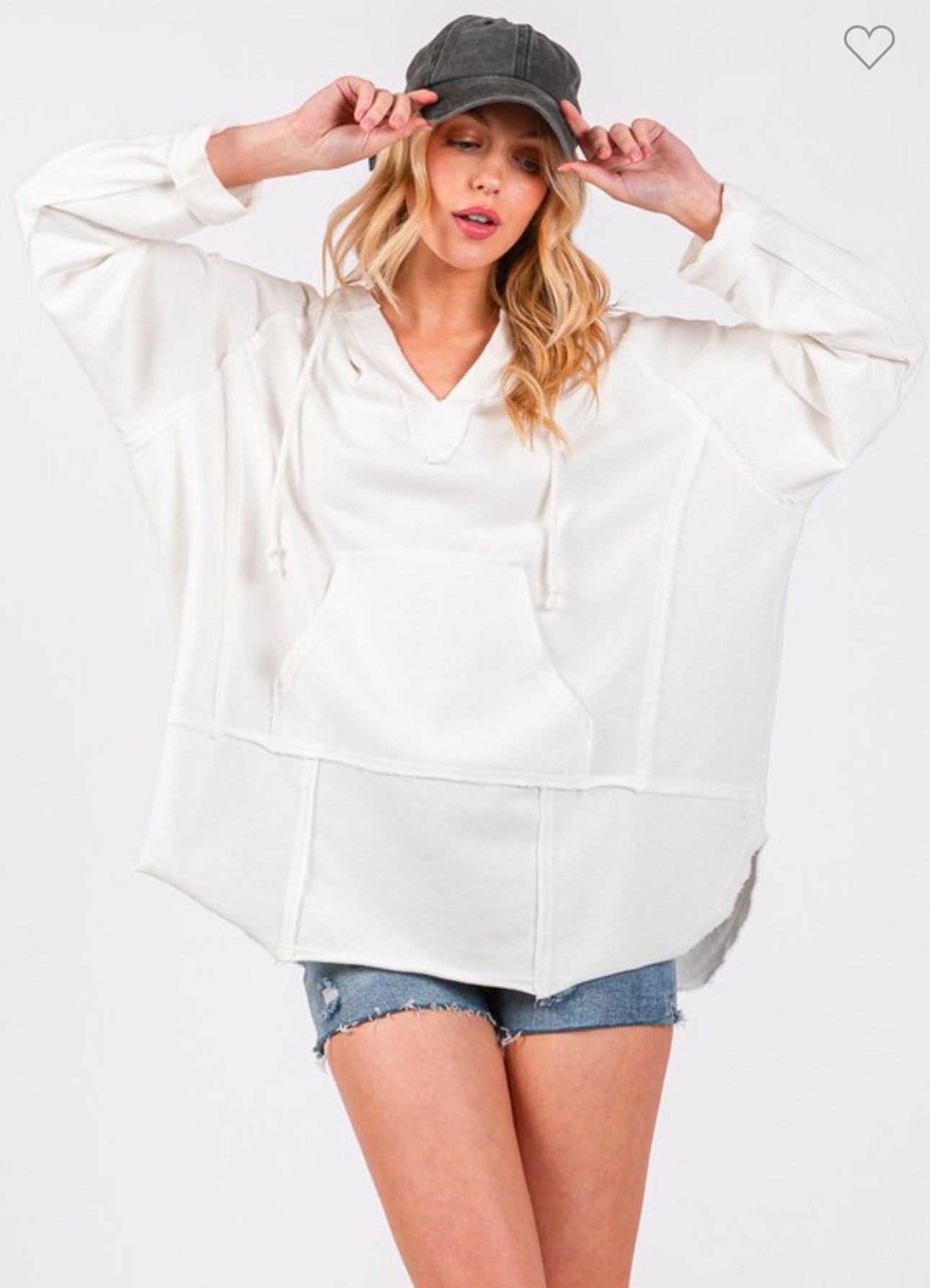 French Terry White hooded Sweater