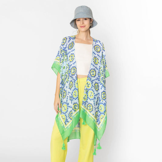 Anthropologie Inspired Kimono - Green Tassels
