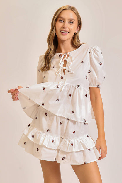 Football Print Tie-Front Babydoll Top