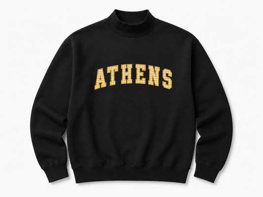 Athens Gingham Applique Mock Neck