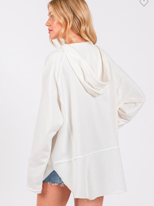 French Terry White hooded Sweater
