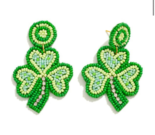 Seed Beaded Clover Drop Earring With Rhinestone Accents