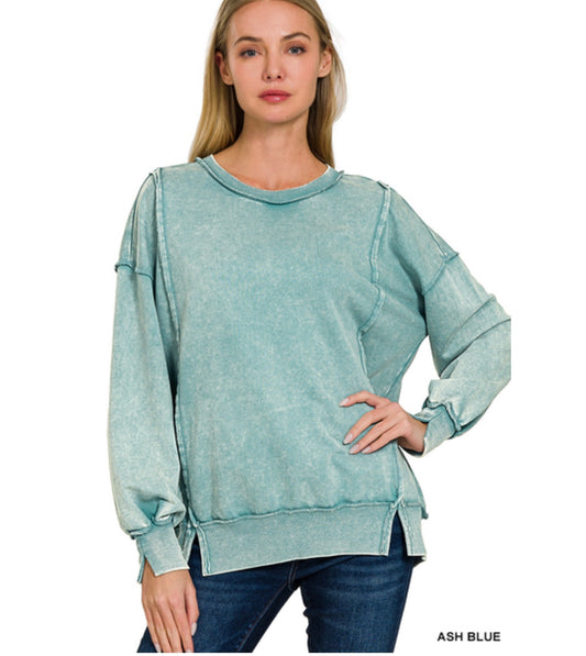 ACID WASH F/TERRY EXPOSED-SEAM SWEATSHIRT