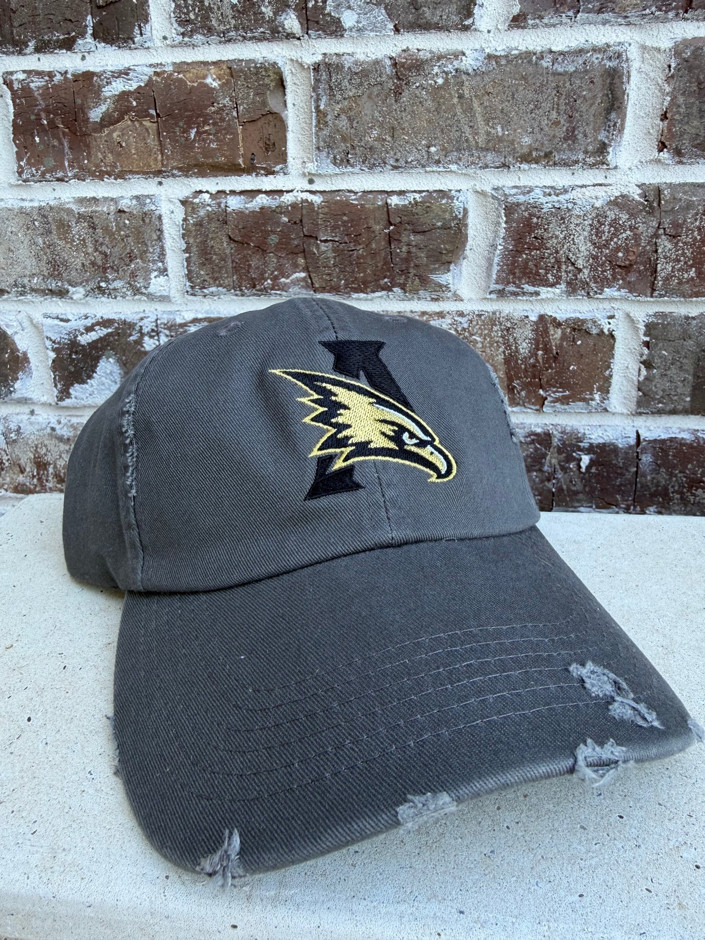 Gray Embroidered Distressed Hat