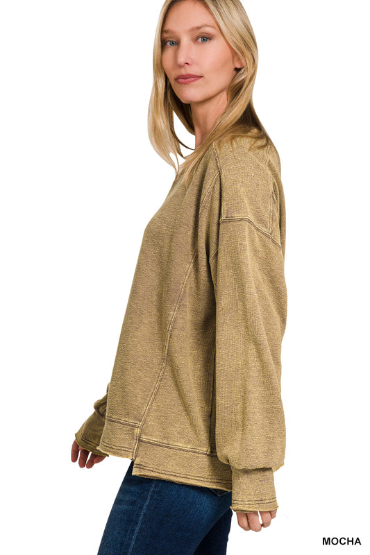 French terry dye drop shoulder pullover